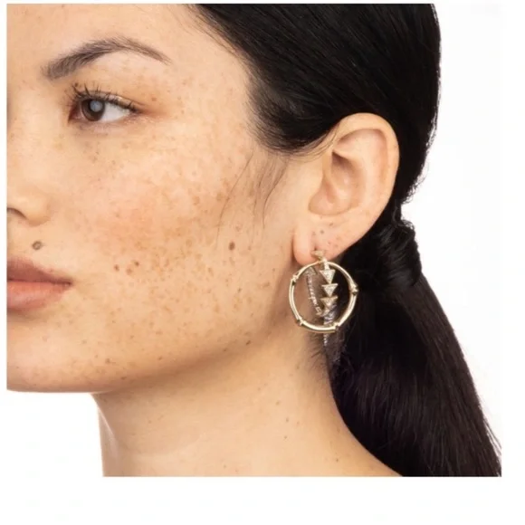 ALEXIS BITTAR • Gold & Silver Bamboo Crystal Double Hoop Orbiting Post Earrings - Picture 2 of 10